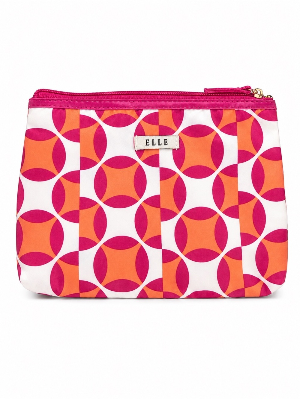 ELLE Pink and Orange Geometric Cosmetic Bag